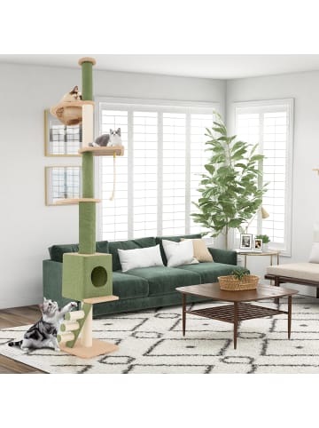 COSTWAY Kratzbaum deckenhoch 218-253 cm in Grün