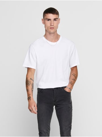 Only&Sons Langes Rundhals T-Shirt Kurzarm Shirt ONSMATT Stretch Basic in Weiß