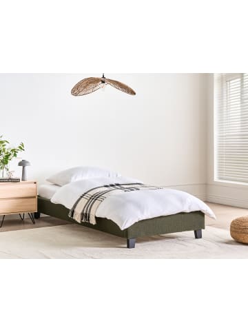 Beliani Einzelbett ROANNE in Grün/Dunkler Holzfarbton - (W) 100 x (H) 29 x (L) 213 cm