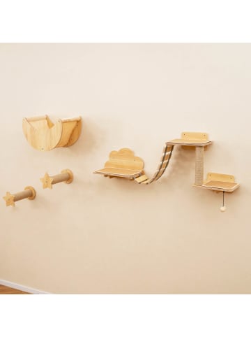 COSTWAY 6 tlg. Kletterwand Kratzbaum Hängematte Holz in Hellbraun