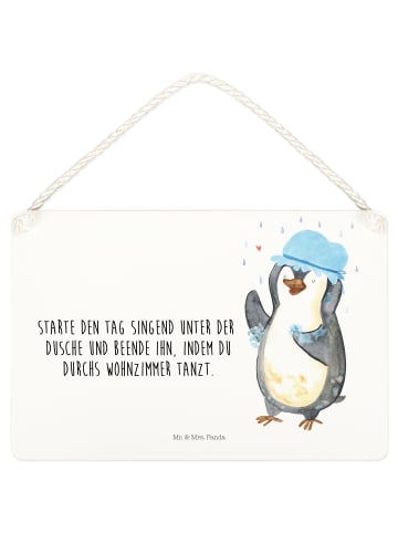 Mr. & Mrs. Panda Schild Pinguin Duschen mit Spruch in Weiß