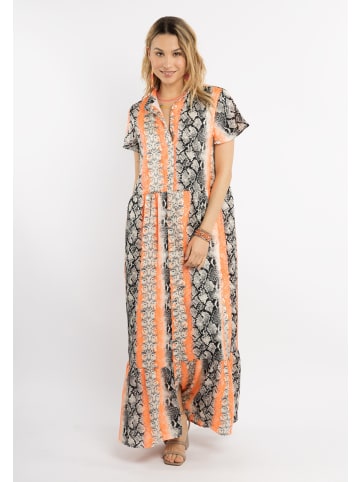 IZIA Damen Kleid Kurzarm Maxi in Orange Mehrfarbig