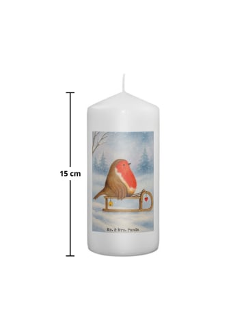 Mr. & Mrs. Panda Kerze Rotkehlchen Schlitten Design ohne Spruch in Weiß