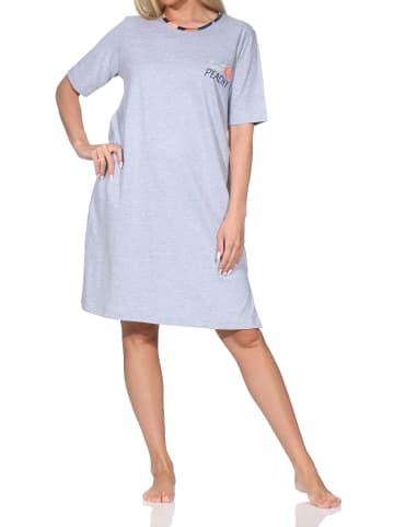 NORMANN Kurzarm Nachthemd Pfirsich Übergröße in grau-mel.