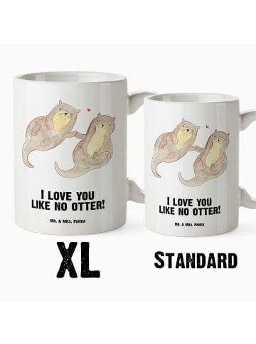 Mr. & Mrs. Panda Große Teetasse Otter Hände halten mit Spruch in Weiß