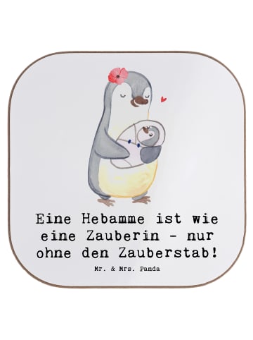 Mr. & Mrs. Panda Glasuntersetzer Hebamme Magie mit Spruch in Weiß