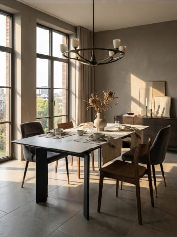 KADIMA DESIGN Esstisch ausziehbar groß, Marmor-Optik, Keramik-Glasplatte in Weiß-Schwarz