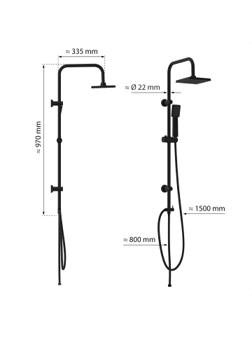 Eisl EASY ENERGY Überkopfbrause-Set, Schwarz matt