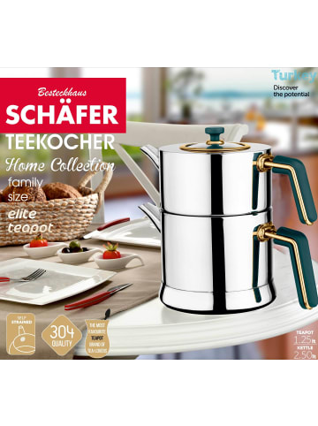 Schäfer Teekessel 1,25 Liter und Wasserkessel 2,5 Liter 18/10 Edelstahl in Silber