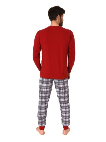 NORMANN langarm Schlafanzug Pyjama Bündchen und karierter Jersey Hose - 83146 in rot