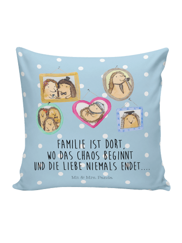 Mr. & Mrs. Panda Kissen 40x40 Igel Familie mit Spruch in Blau Pastell