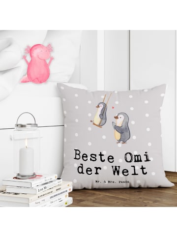 Mr. & Mrs. Panda 40x40 Kissen Pinguin Beste Omi der Welt mit Spruch in Grau Pastell