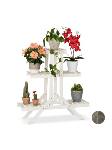 relaxdays Blumentreppe in Weiß - (B)83 x (H)83 x (T)28 cm