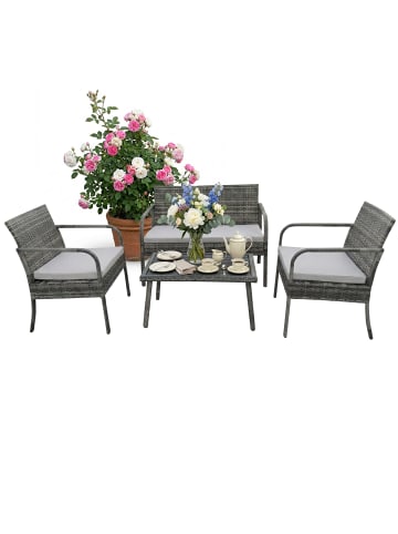 relaxdays 4-tlg. Gartenmöbel-Set "Rattan" in Grau