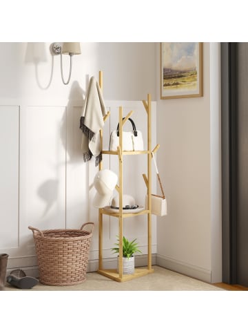 HOMCOM Garderobenständer-45L x 45B x 170H cm-Naturholz