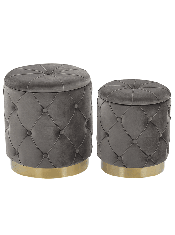 Beliani 2er-Set Pouf PUEBLO in Grau/Gold
