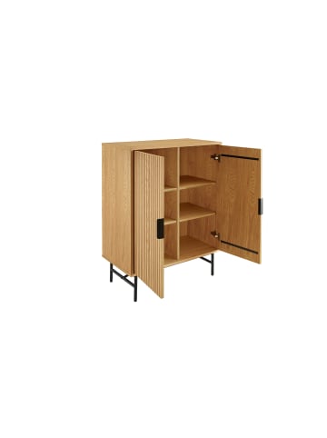 SalesFever Kommode 80 cm mit 2 Türen - Eiche Echtholzfurnier & Metallgestell in Schwarz