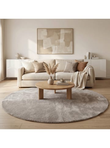 Hochflor-Teppich Livorno Rund in taupe