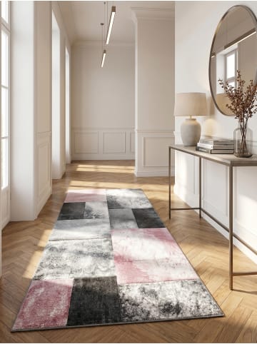 KADIMA DESIGN Teppich Kurzflor Waschbar Karo LATEMAR Strapazierfähig OEKO-TEX in Pink