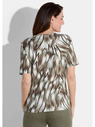 GOLDNER Kurzgröße:  Shirt in weiß / braun / khaki / gemustert