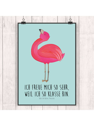 Mr. & Mrs. Panda Bild Flamingo Stolz mit Spruch in Türkis Pastell