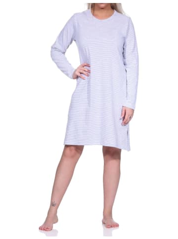 NORMANN Nachthemd Bigshirt langarm Streifen Ringel - 76247 in Grau