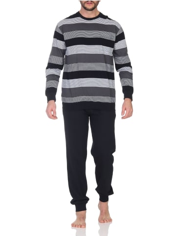 NORMANN Langarm Schlafanzug Pyjama Bündchen Streifen - 86596 in grau