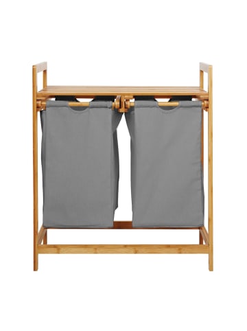 Lumaland Wäschekorb Bambus 73x64x33cm dunkelgrau 2 Wäschesäcke ausziehbar grau