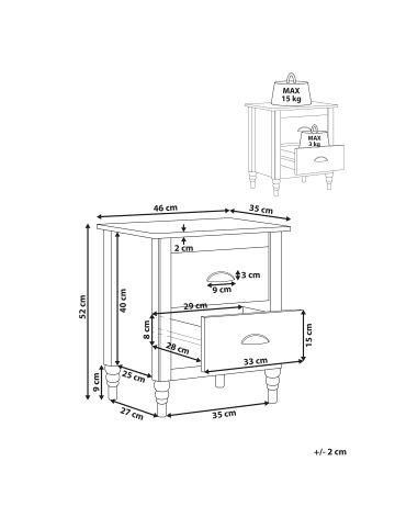Beliani Nachttisch SHILLINGTON in Schwarz/Gold - (W) 46 x (H) 52 x (L) 35 cm