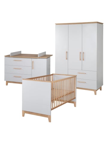 roba Babyzimmer Set Caro Lichtgrau/Goldeiche mit Bett, Kommode & Schrank