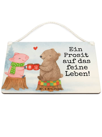 Mr. & Mrs. Panda Holzschild Glühschwein Sause Design mit Spruch in Weiß