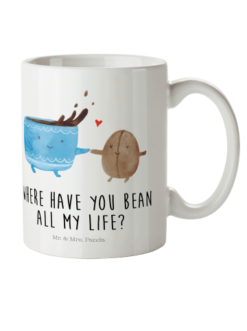 Mr. & Mrs. Panda Plastikbecher Kaffee Bohne mit Spruch in Weiß