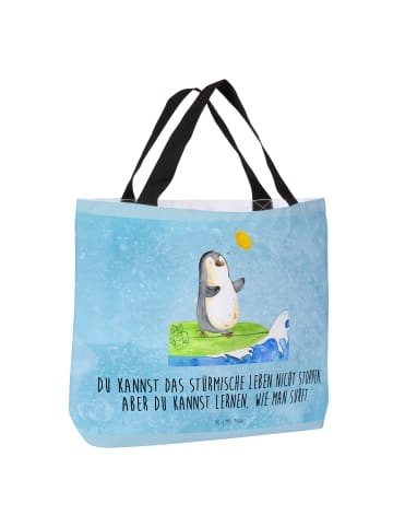 Mr. & Mrs. Panda Damen Schultertasche Pinguin Surfer mit Spruch in Eisblau