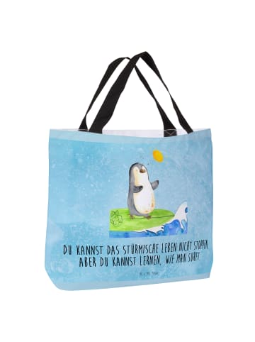 Mr. & Mrs. Panda Shopper Pinguin Surfer mit Spruch in Eisblau