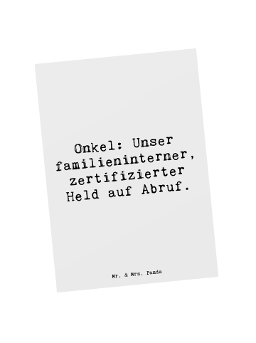 Mr. & Mrs. Panda Postkarte Spruch Onkel-Held mit Spruch in Weiß