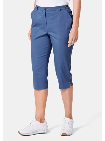 GOLDNER Kurzgröße:  Sportive Capri-Hose aus trageangenehmen Satin in schieferblau