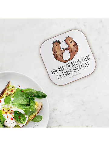 Mr. & Mrs. Panda gläseruntersetzer Hochzeit Otter mit Spruch in Weiß