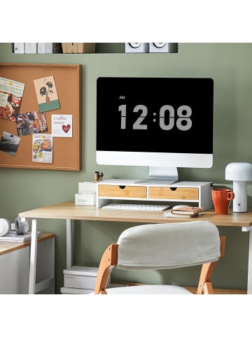 SoBuy Monitorerhöhung in Weiß und Natur - (B)47 x (H)11 x (T)18cm