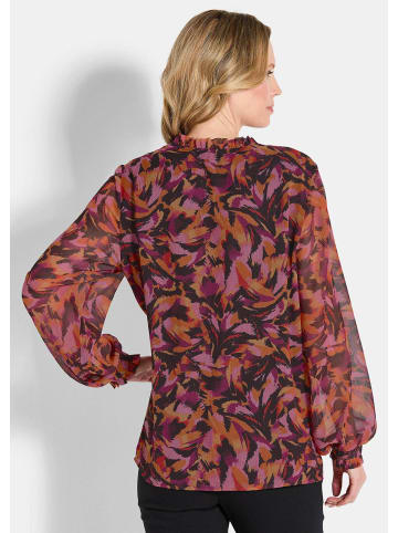 GOLDNER Chiffon-Bluse mit semitransparenten Ärmeln in rot / gemustert