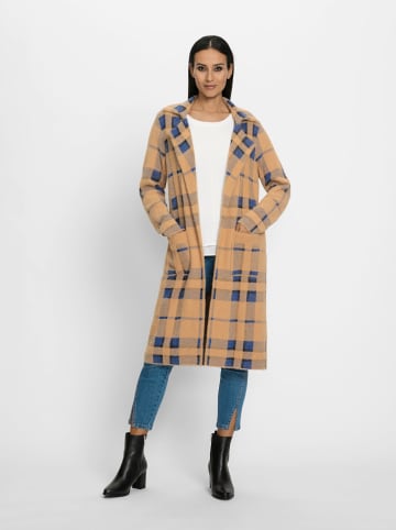 Heine Strickmantel in camel-royalblau-kariert