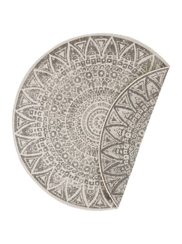 Runder Indoor Outdoor Wendeteppich Lilja in Grau Creme