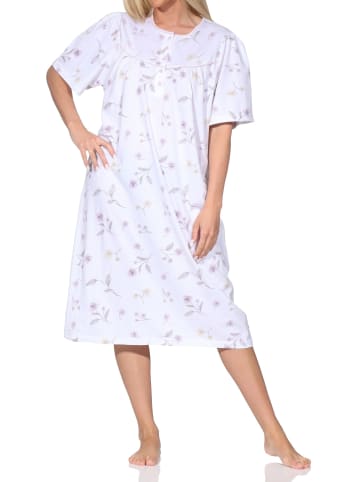NORMANN Kurzarm Nachthemd floraler Print Knopfleiste am Hals in flieder