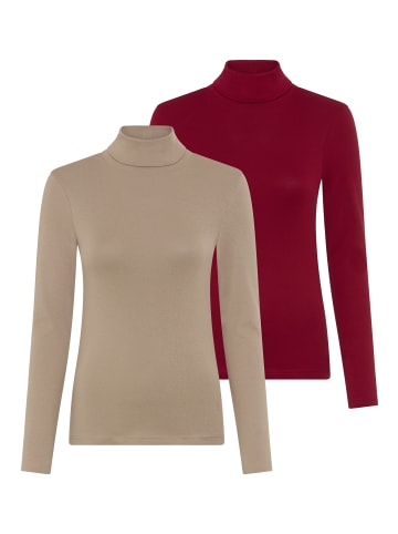 FLASHLIGHTS Rollkragenshirt in dunkelrot + beige