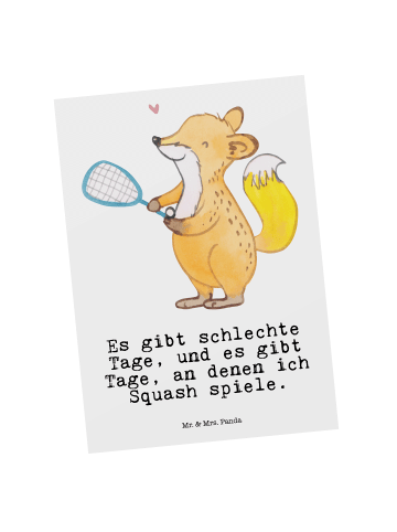 Mr. & Mrs. Panda Postkarte Fuchs Squash spielen mit Spruch in Weiß