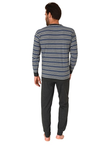 NORMANN langarm Schlafanzug Bündchen Pyjama Streifen - 83104 in blau