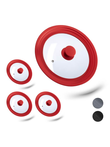 relaxdays 4x Topfdeckel in Rot - Ø22-26 cm