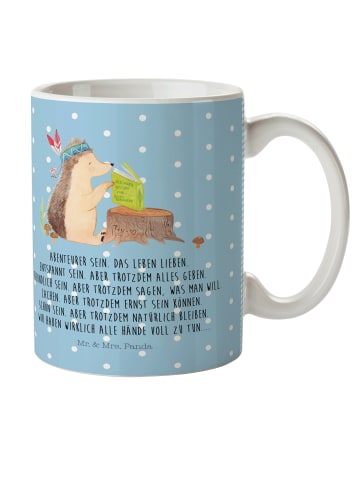 Mr. & Mrs. Panda Kindertasse Igel Federschmuck mit Spruch in Blau Pastell