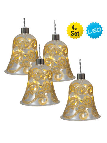 näve Dekoglas mit Lichterkette "Glocke" 4er-Set in Gold