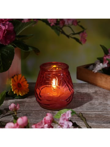 MARELIDA LED Windlicht Ecthwachskerze im Glas Timer mit Batterie H: 9,5cm in pink