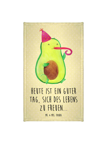 Mr. & Mrs. Panda Handtuch Avocado Feier mit Spruch in Gelb Pastell